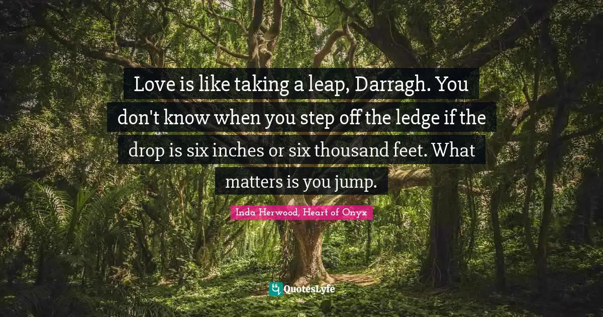 Love is like taking a leap, Darragh. You don't know when you step off the ledge if the drop is six inches or six thousand feet. What matters is you jump.