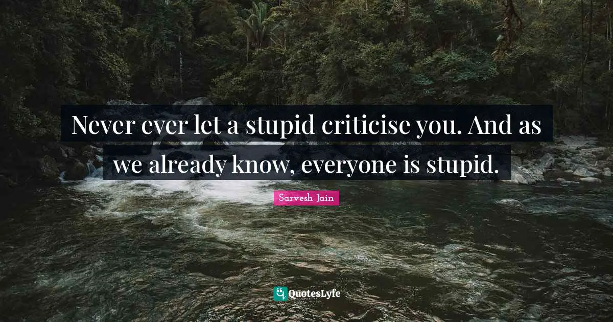 Never ever let a stupid criticise you. And as we already know, everyone is stupid.