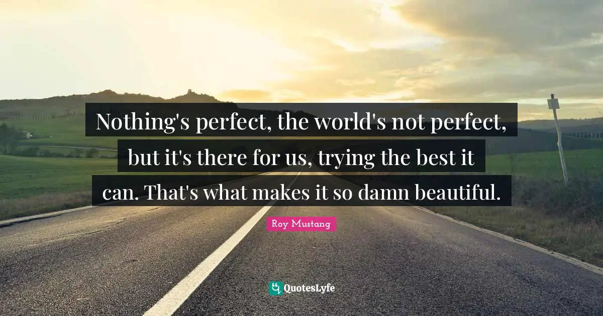 Nothing's perfect, the world's not perfect, but it's there for us, trying the best it can. That's what makes it so damn beautiful.