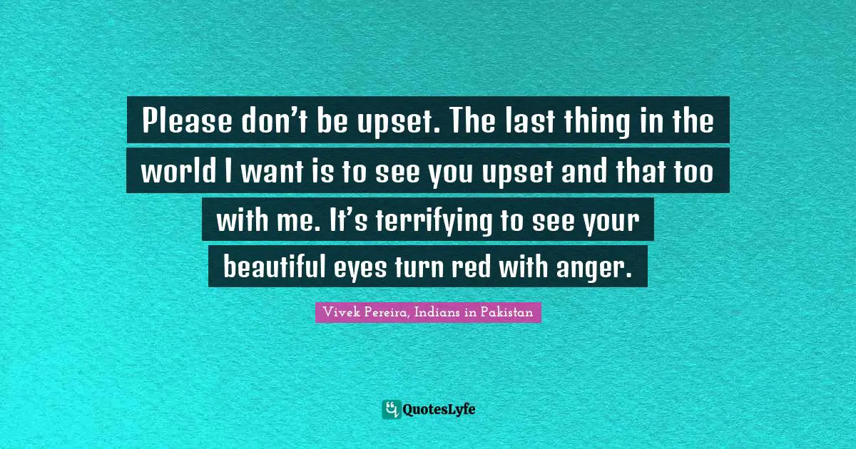 Please don’t be upset. The last thing in the world I want is to see you upset and that too with me. It’s terrifying to see your beautiful eyes turn red with anger.