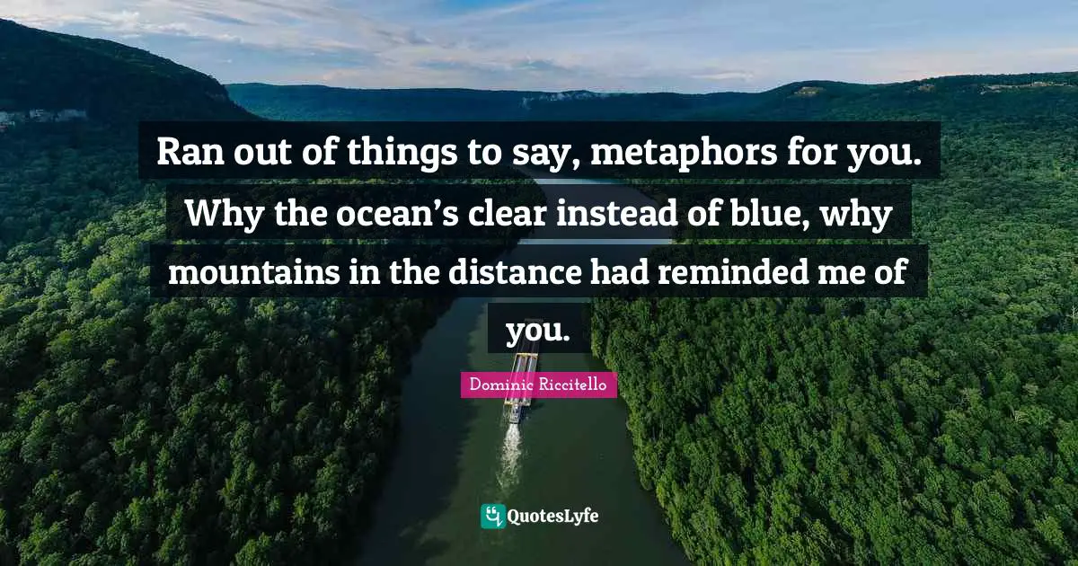 Ran out of things to say, metaphors for you. Why the ocean’s clear instead of blue, why mountains in the distance had reminded me of you.