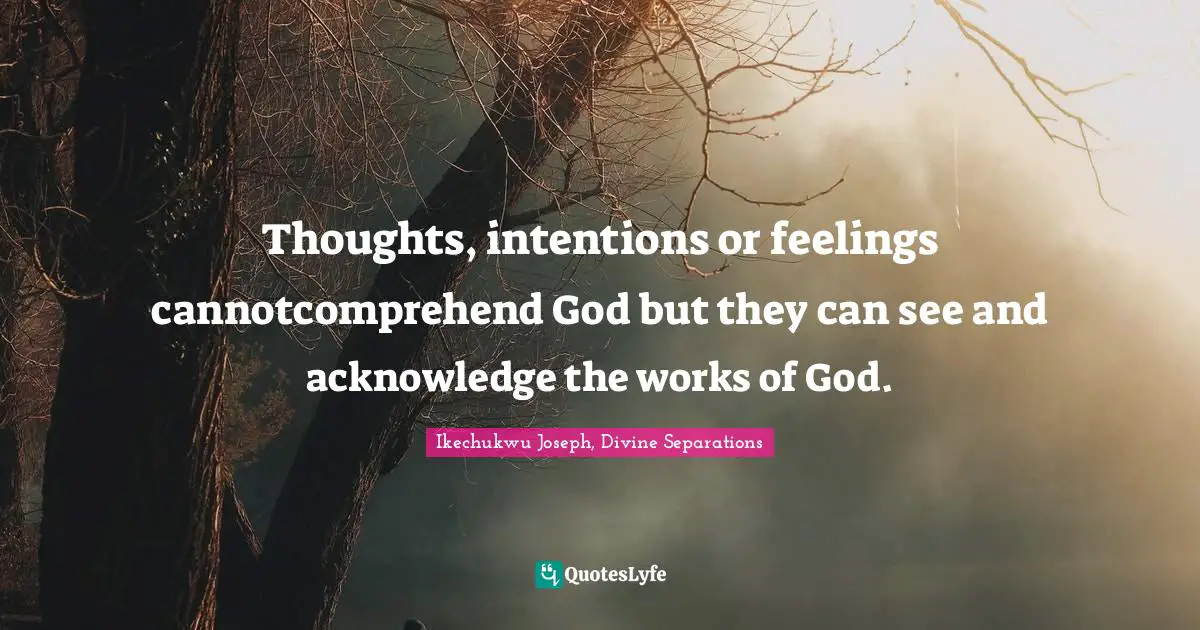Ikechukwu Joseph, Divine Separations Quotes: "Thoughts, intentions or feelings cannotcomprehend God but they can see and acknowledge the works of God."