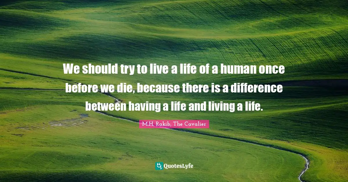 We should try to live a life of a human once before we die, because there is a difference between having a life and living a life.
