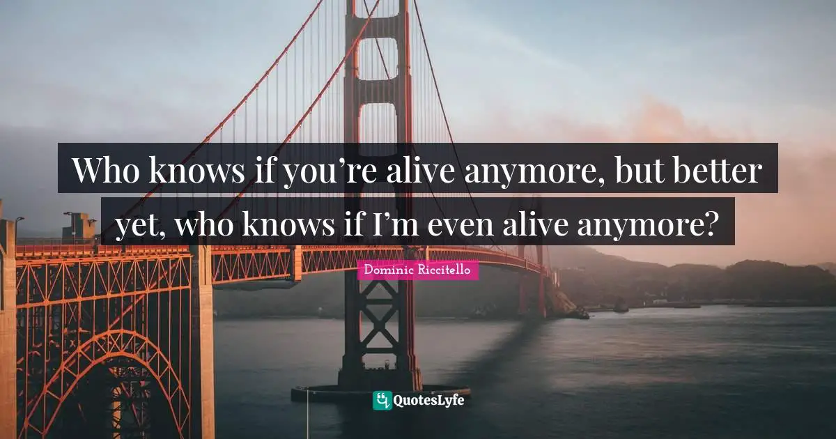 Who knows if you’re alive anymore, but better yet, who knows if I’m even alive anymore?