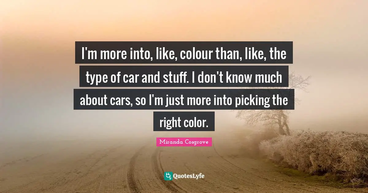 Miranda Cosgrove Quotes: "I'm more into, like, colour than, like, the type of car and stuff. I don't know much about cars, so I'm just more into picking the right color."