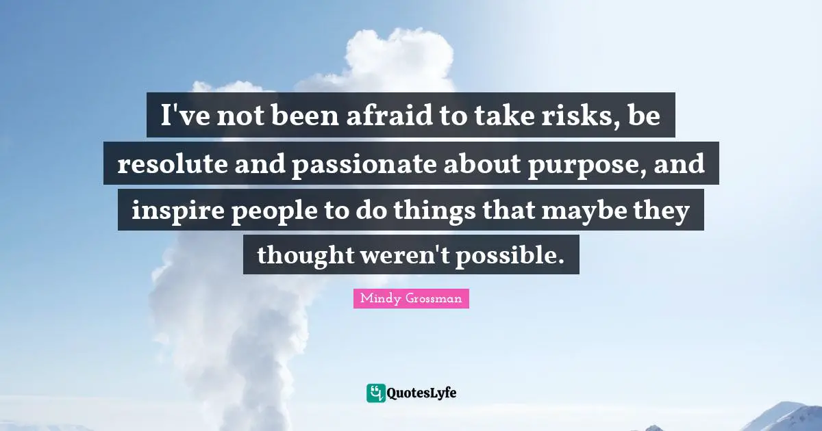 I've not been afraid to take risks, be resolute and passionate about purpose, and inspire people to do things that maybe they thought weren't possible.