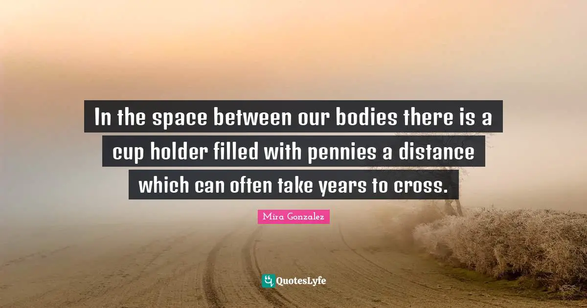 In the space between our bodies there is a cup holder filled with pennies a distance which can often take years to cross.
