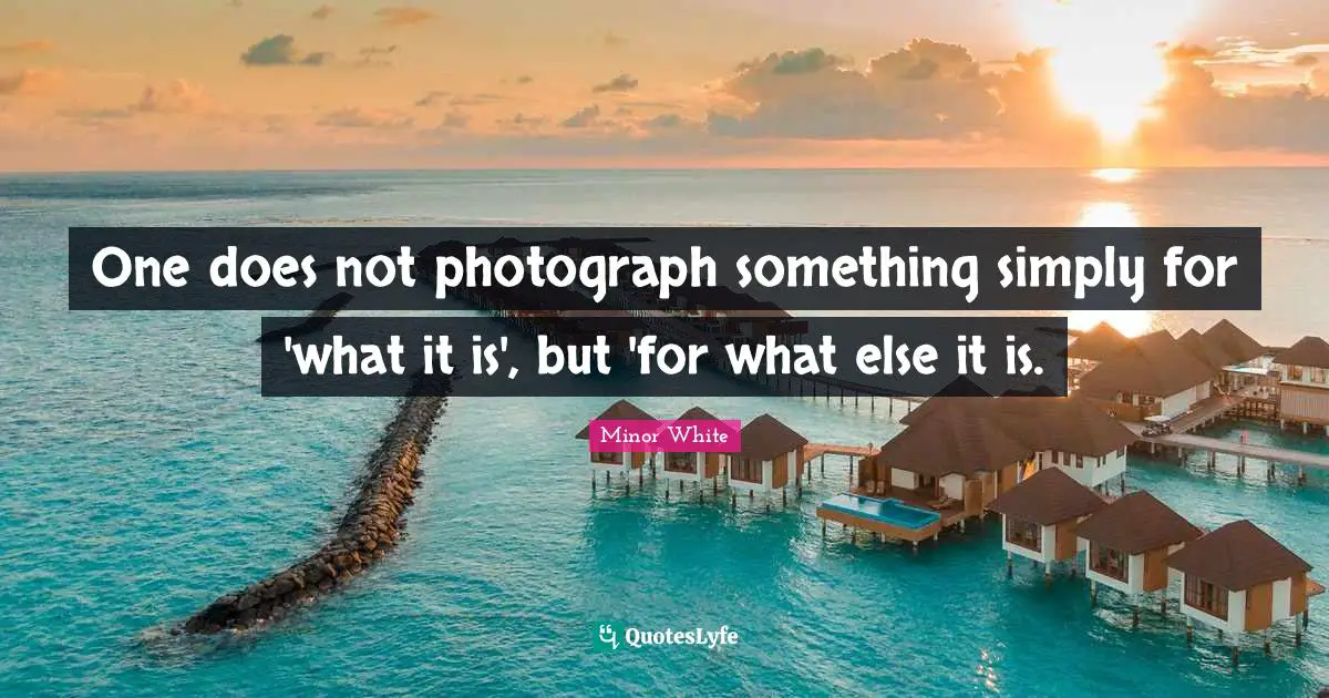 One does not photograph something simply for 'what it is', but 'for what else it is.