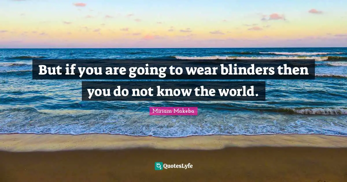 Blinders Quotes: "But if you are going to wear blinders then you do not know the world."