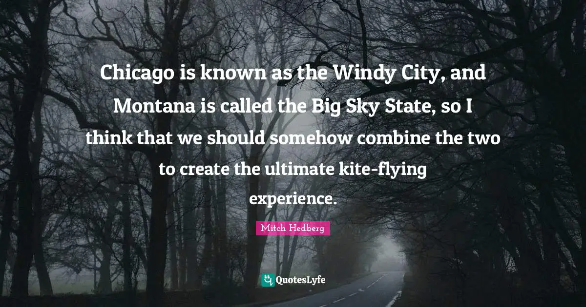 Chicago is known as the Windy City, and Montana is called the Big Sky State, so I think that we should somehow combine the two to create the ultimate kite-flying experience.