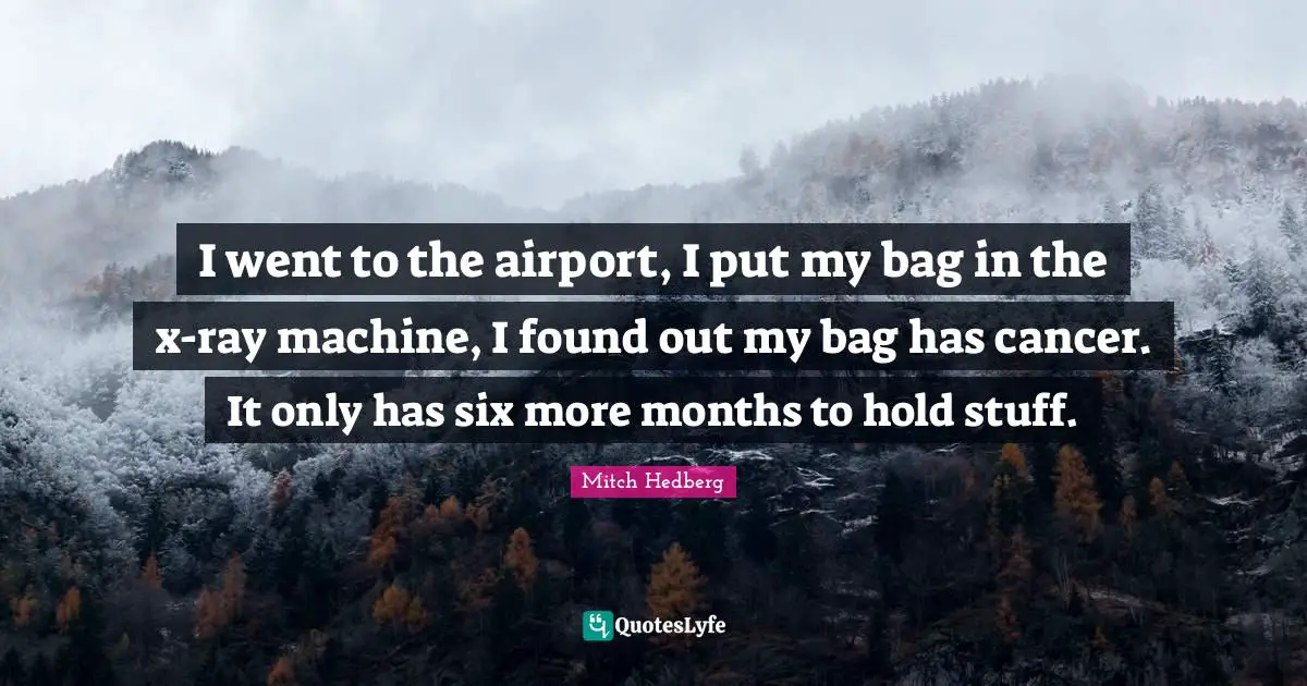I went to the airport, I put my bag in the x-ray machine, I found out my bag has cancer. It only has six more months to hold stuff.