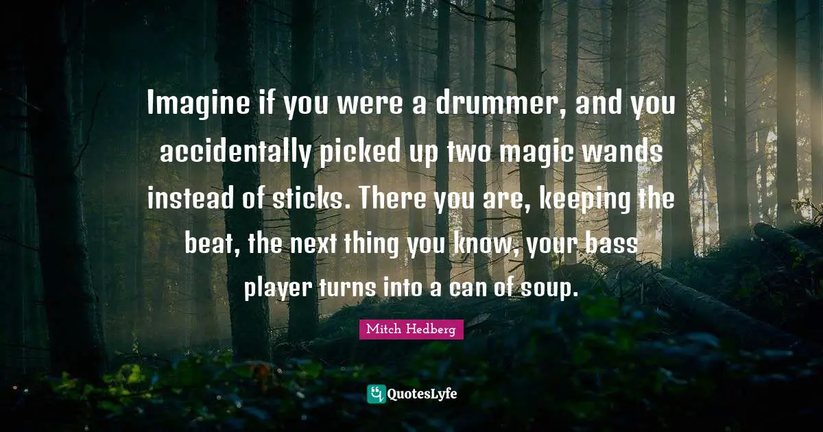 Sticks Quotes: "Imagine if you were a drummer, and you accidentally picked up two magic wands instead of sticks. There you are, keeping the beat, the next thing you know, your bass player turns into a can of soup."