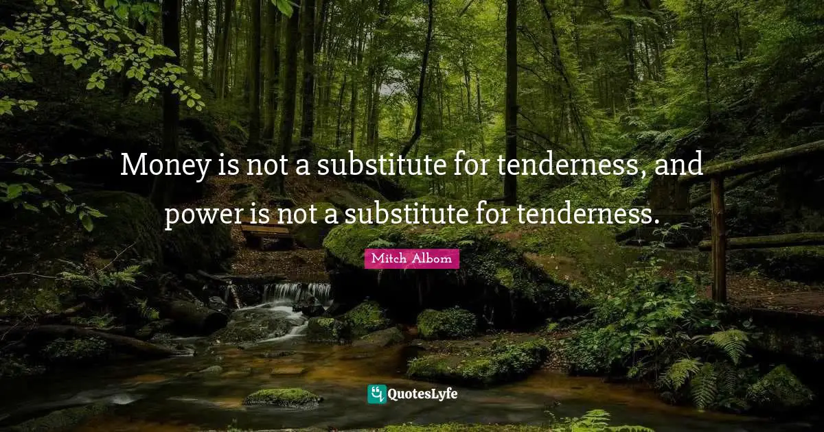Comradeship Quotes: "Money is not a substitute for tenderness, and power is not a substitute for tenderness."