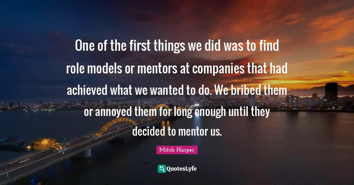 One of the first things we did was to find role models or mentors at companies that had achieved what we wanted to do. We bribed them or annoyed them for long enough until they decided to mentor us.