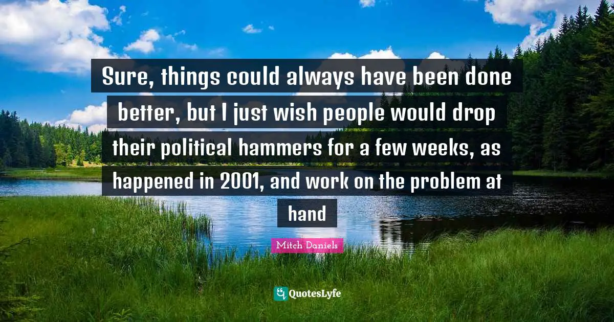 Sure, things could always have been done better, but I just wish people would drop their political hammers for a few weeks, as happened in 2001, and work on the problem at hand