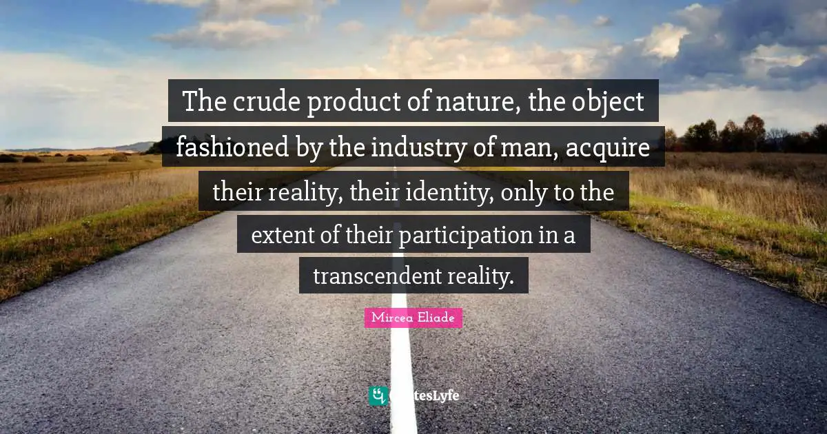 The crude product of nature, the object fashioned by the industry of man, acquire their reality, their identity, only to the extent of their participation in a transcendent reality.