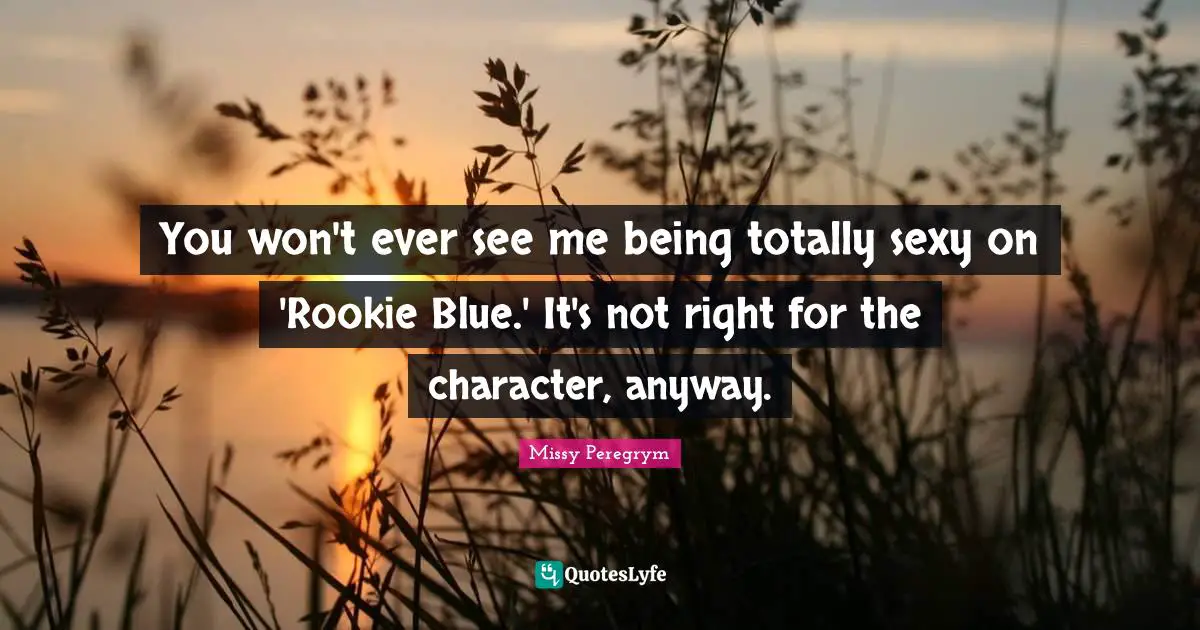You won't ever see me being totally sexy on 'Rookie Blue.' It's not right for the character, anyway.