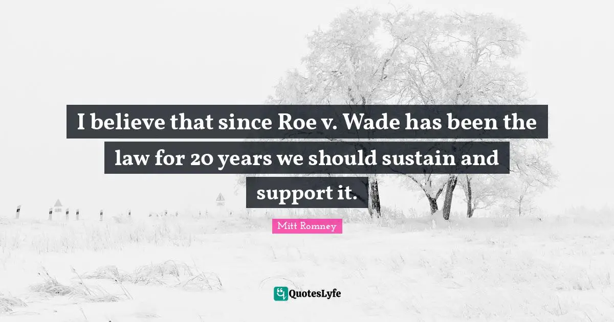 I believe that since Roe v. Wade has been the law for 20 years we should sustain and support it.