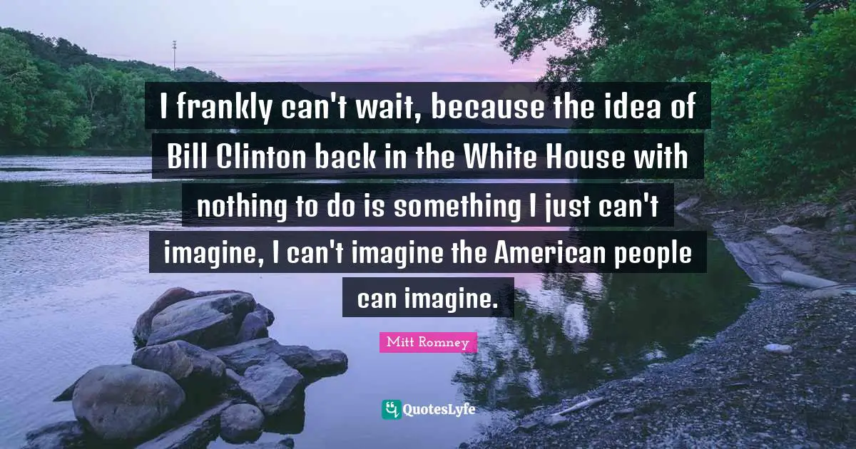 I frankly can't wait, because the idea of Bill Clinton back in the White House with nothing to do is something I just can't imagine, I can't imagine the American people can imagine.