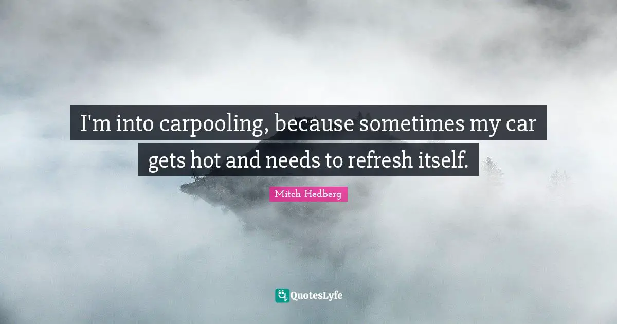I'm into carpooling, because sometimes my car gets hot and needs to refresh itself.