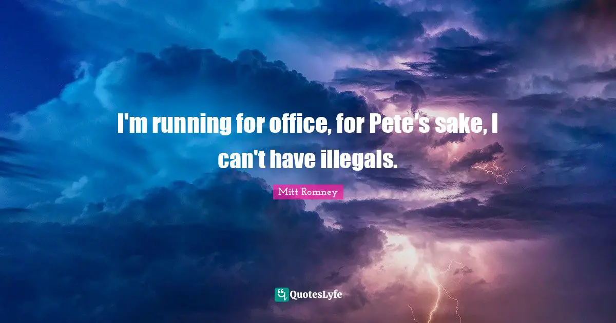 I'm running for office, for Pete's sake, I can't have illegals.