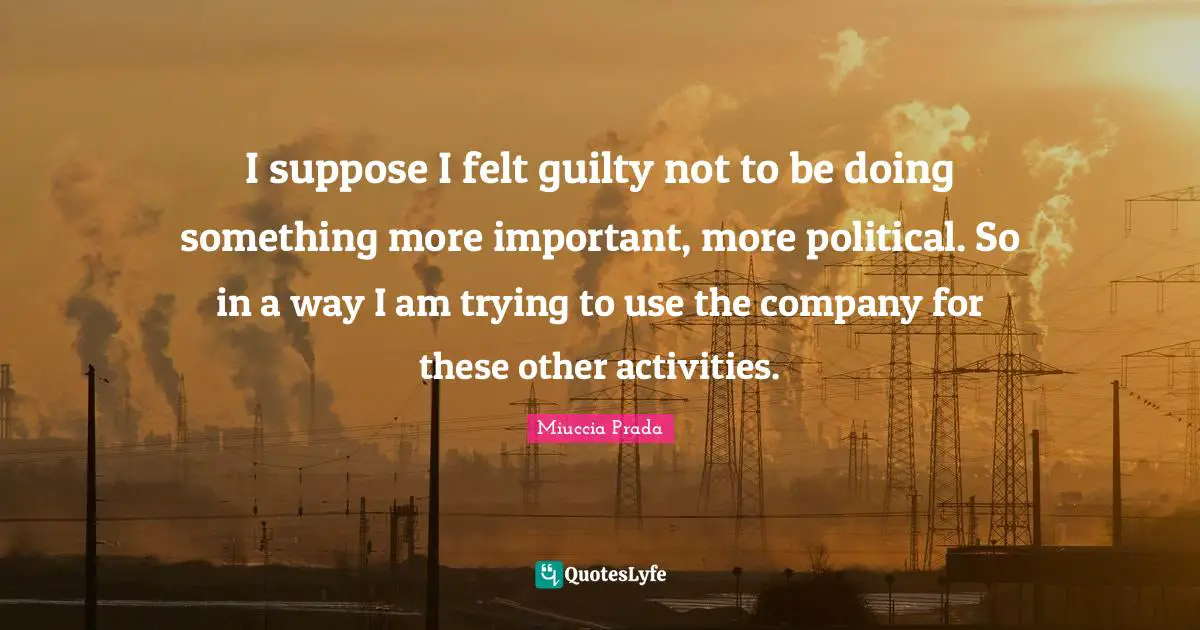 I suppose I felt guilty not to be doing something more important, more political. So in a way I am trying to use the company for these other activities.