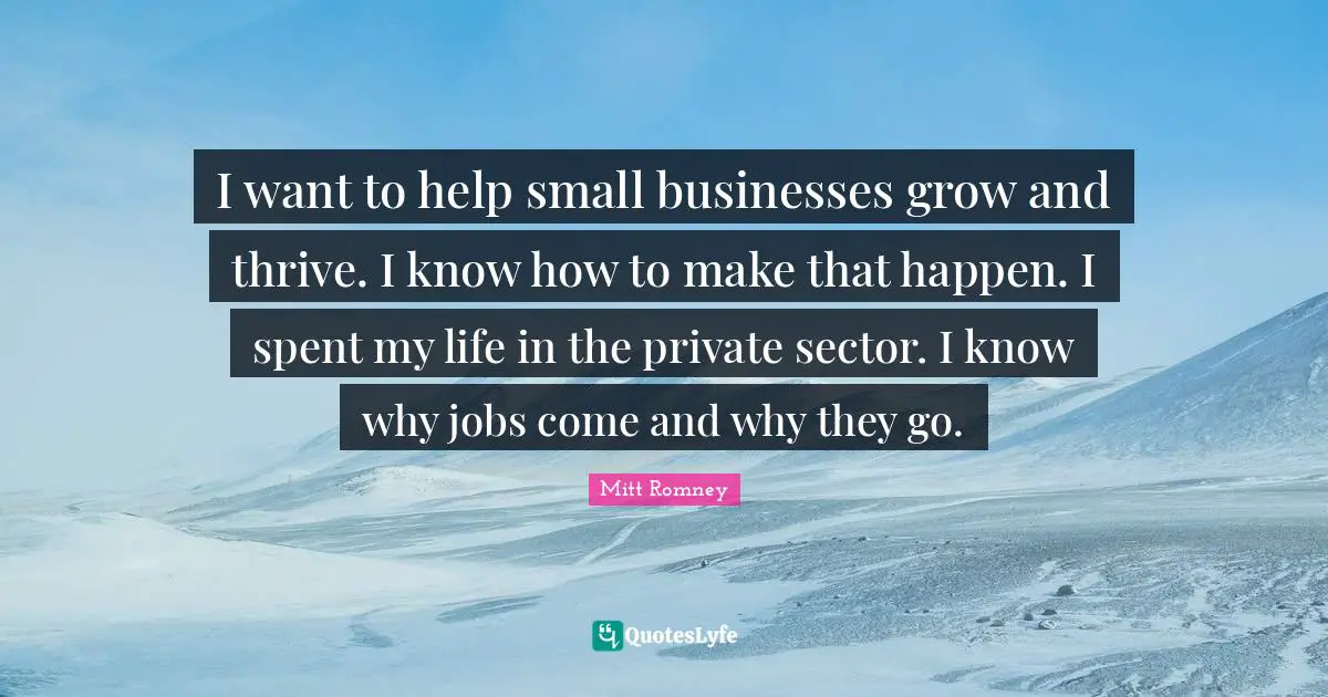I want to help small businesses grow and thrive. I know how to make that happen. I spent my life in the private sector. I know why jobs come and why they go.