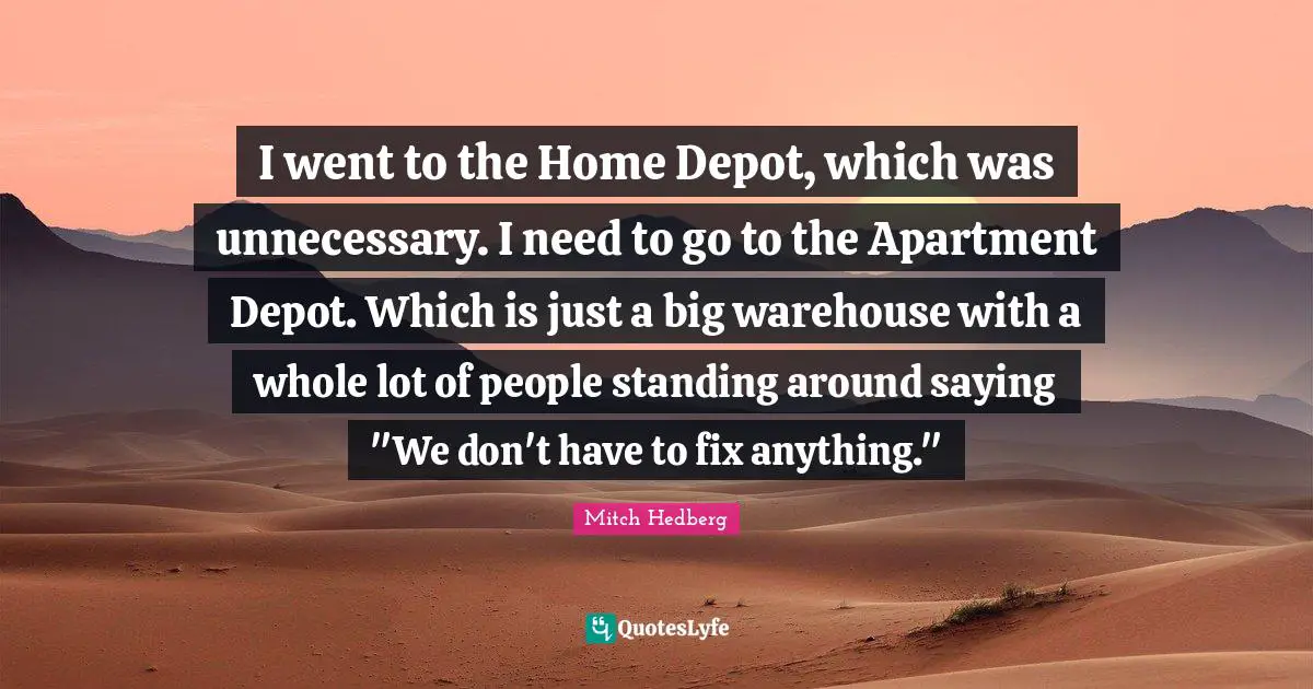 I went to the Home Depot, which was unnecessary. I need to go to the Apartment Depot. Which is just a big warehouse with a whole lot of people standing around saying "We don't have to fix anything."