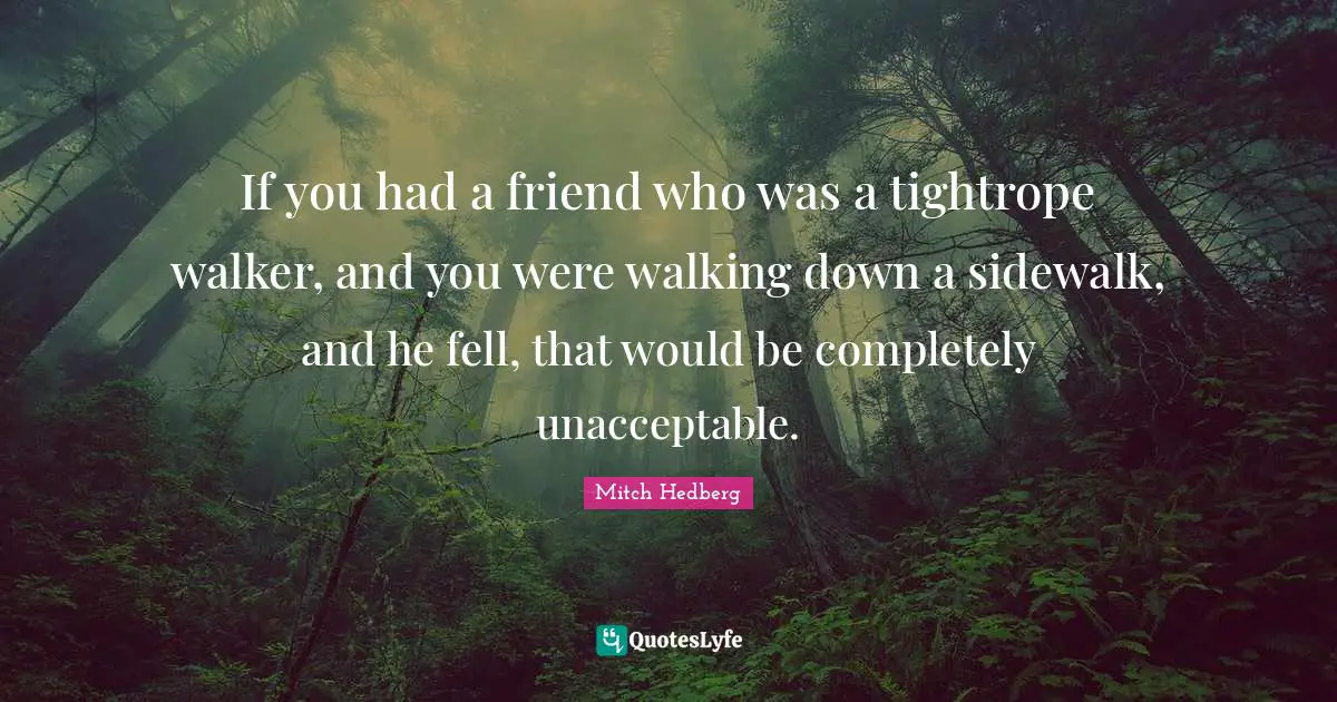 If you had a friend who was a tightrope walker, and you were walking down a sidewalk, and he fell, that would be completely unacceptable.