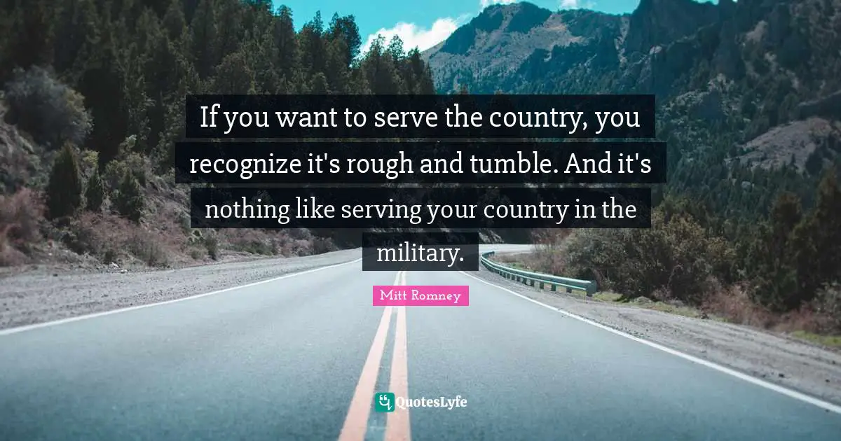 If you want to serve the country, you recognize it's rough and tumble. And it's nothing like serving your country in the military.