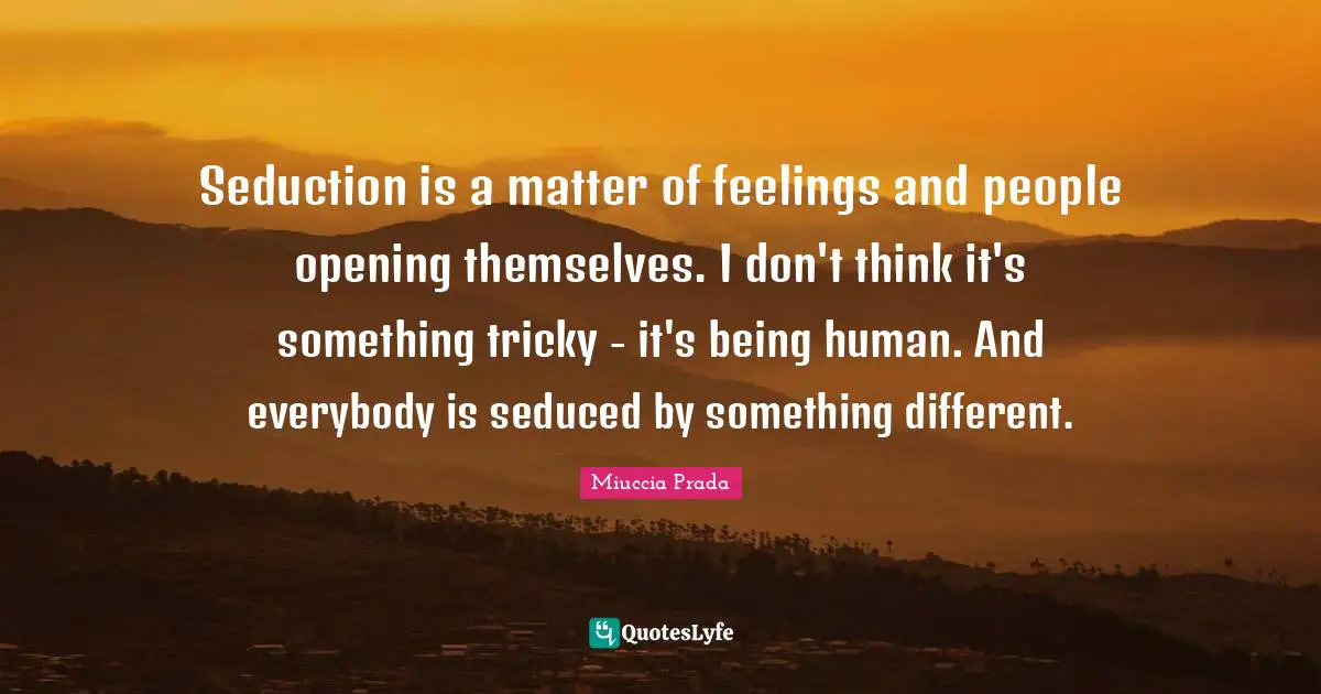 Seduction is a matter of feelings and people opening themselves. I don't think it's something tricky - it's being human. And everybody is seduced by something different.