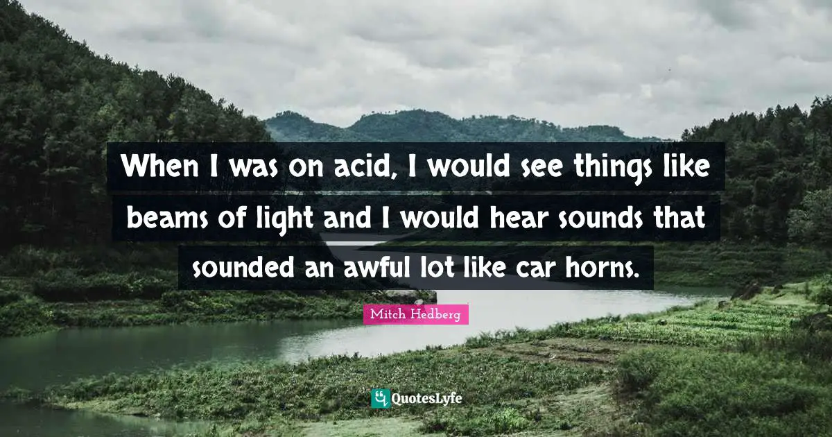 Acid Quotes: "When I was on acid, I would see things like beams of light and I would hear sounds that sounded an awful lot like car horns."