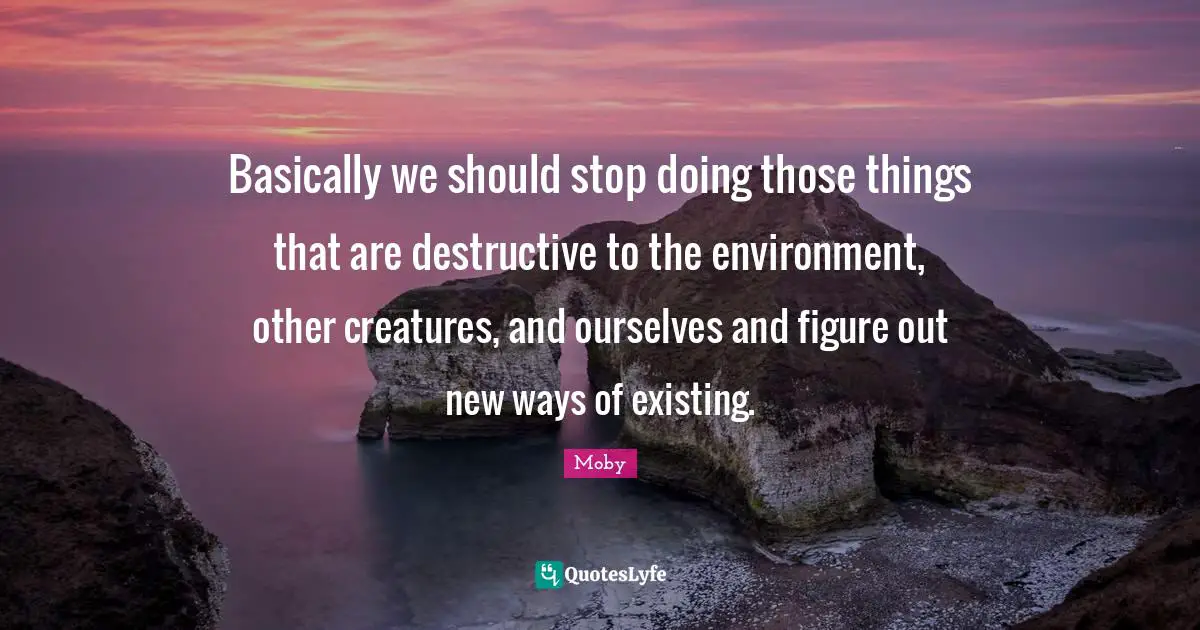 Moby Quotes: "Basically we should stop doing those things that are destructive to the environment, other creatures, and ourselves and figure out new ways of existing."