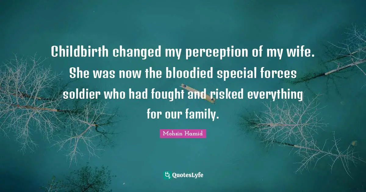 Mohsin Hamid Quotes: "Childbirth changed my perception of my wife. She was now the bloodied special forces soldier who had fought and risked everything for our family."