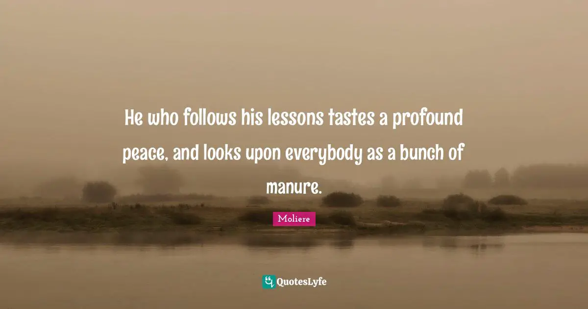 He who follows his lessons tastes a profound peace, and looks upon everybody as a bunch of manure.