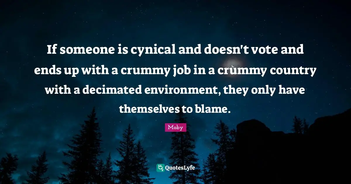 If someone is cynical and doesn't vote and ends up with a crummy job in a crummy country with a decimated environment, they only have themselves to blame.