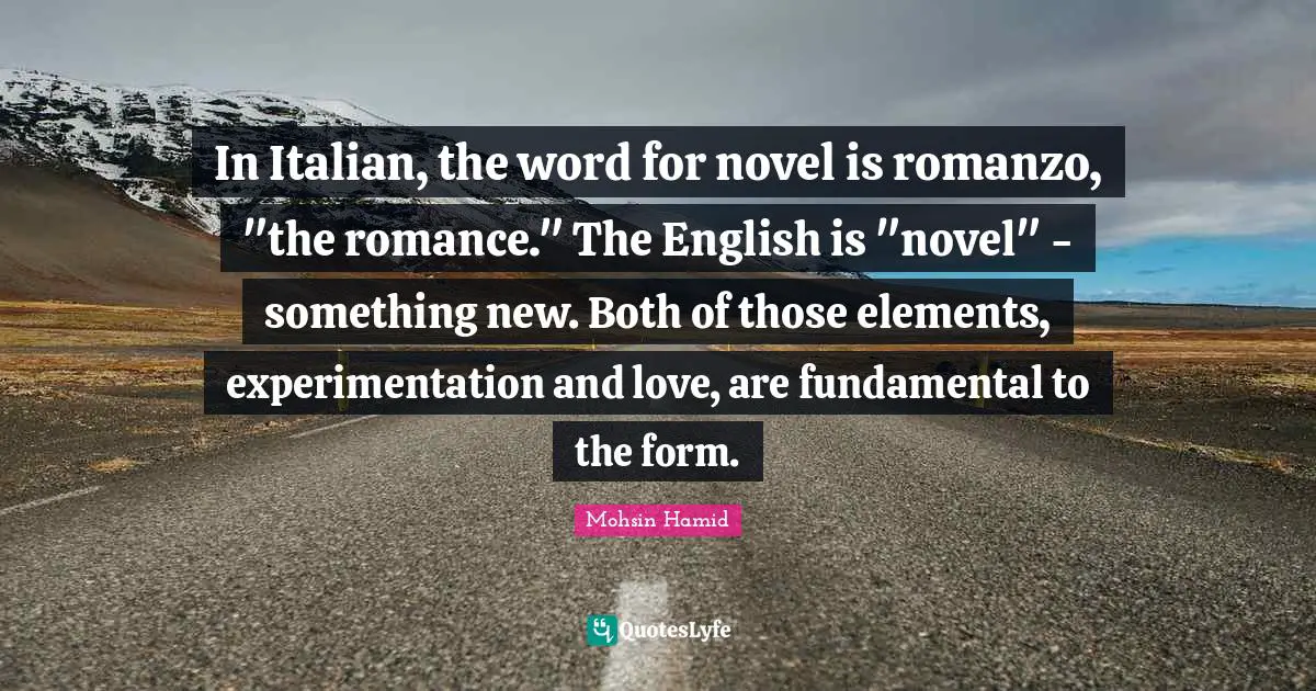 In Italian, the word for novel is romanzo, "the romance." The English is "novel" - something new. Both of those elements, experimentation and love, are fundamental to the form.