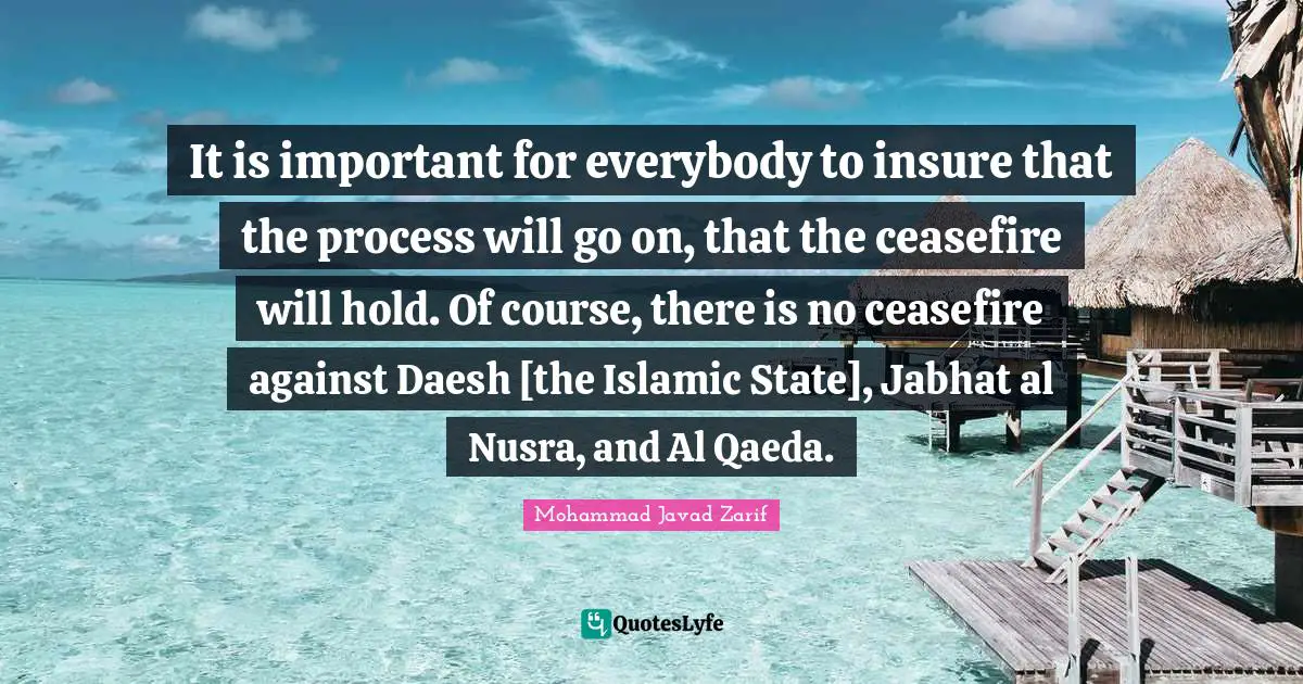 Al Qaeda Quotes: "It is important for everybody to insure that the process will go on, that the ceasefire will hold. Of course, there is no ceasefire against Daesh [the Islamic State], Jabhat al Nusra, and Al Qaeda."