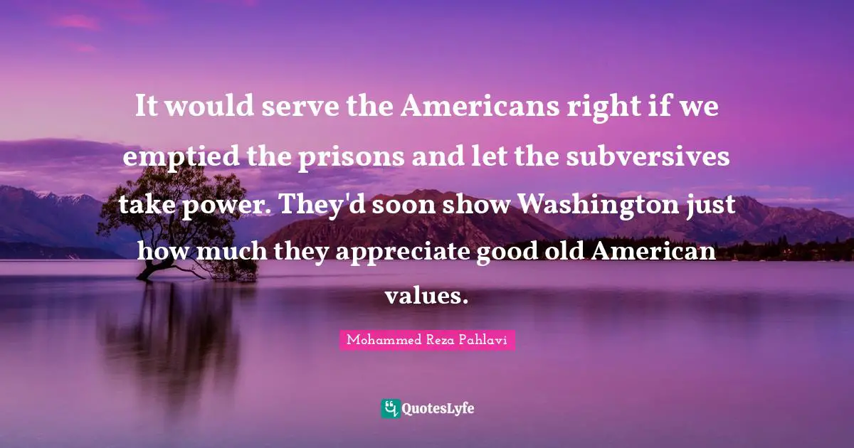 It would serve the Americans right if we emptied the prisons and let the subversives take power. They'd soon show Washington just how much they appreciate good old American values.