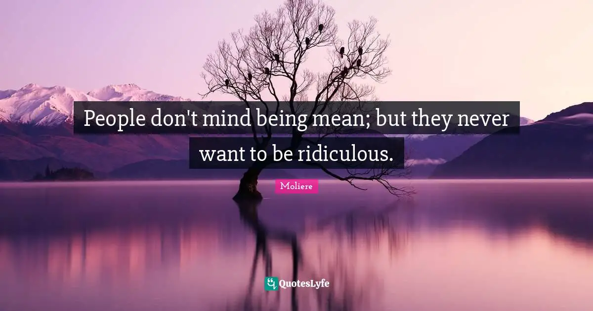 Being Mean Quotes: "People don't mind being mean; but they never want to be ridiculous."