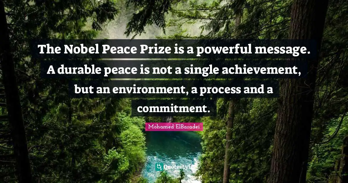The Nobel Peace Prize is a powerful message. A durable peace is not a single achievement, but an environment, a process and a commitment.