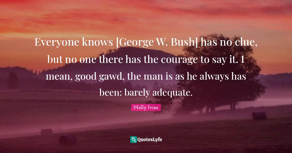 Everyone knows [George W. Bush] has no clue, but no one there has the courage to say it. I mean, good gawd, the man is as he always has been: barely adequate.