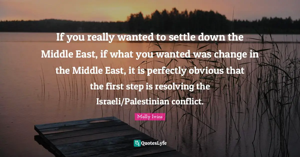 If you really wanted to settle down the Middle East, if what you wanted was change in the Middle East, it is perfectly obvious that the first step is resolving the Israeli/Palestinian conflict.