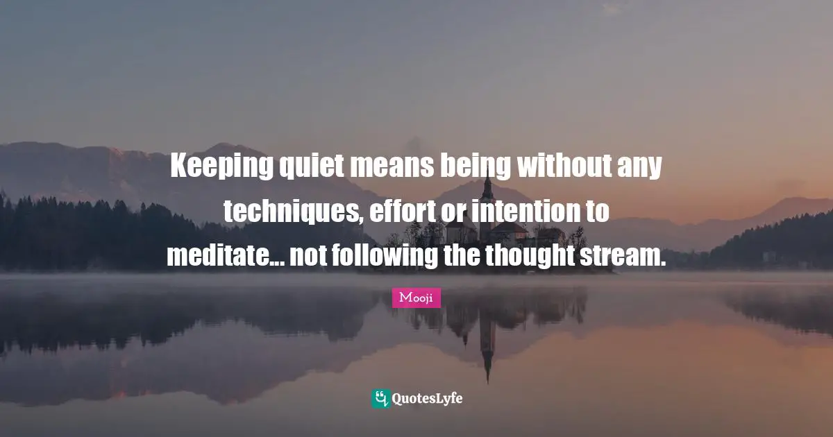 Keeping quiet means being without any techniques, effort or intention to meditate... not following the thought stream.