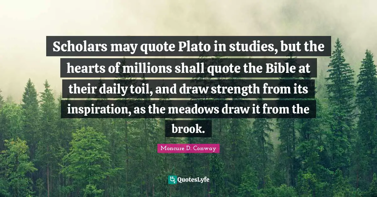 Scholars may quote Plato in studies, but the hearts of millions shall quote the Bible at their daily toil, and draw strength from its inspiration, as the meadows draw it from the brook.
