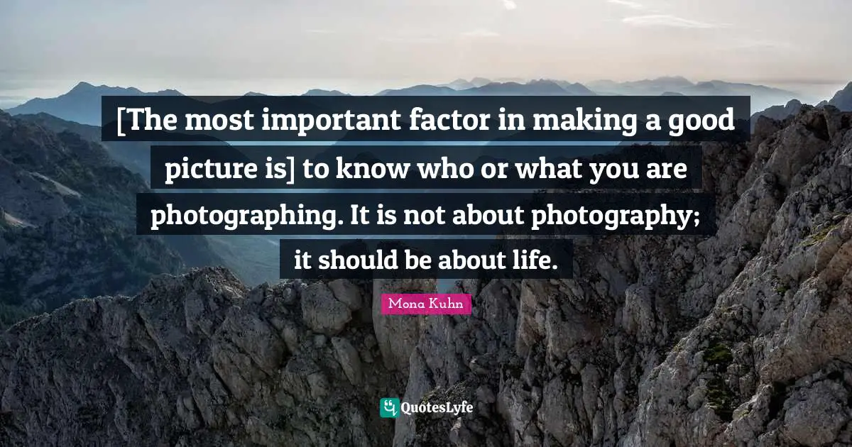 [The most important factor in making a good picture is] to know who or what you are photographing. It is not about photography; it should be about life.