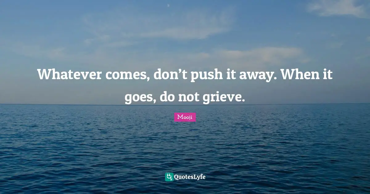 Whatever comes, don’t push it away. When it goes, do not grieve.