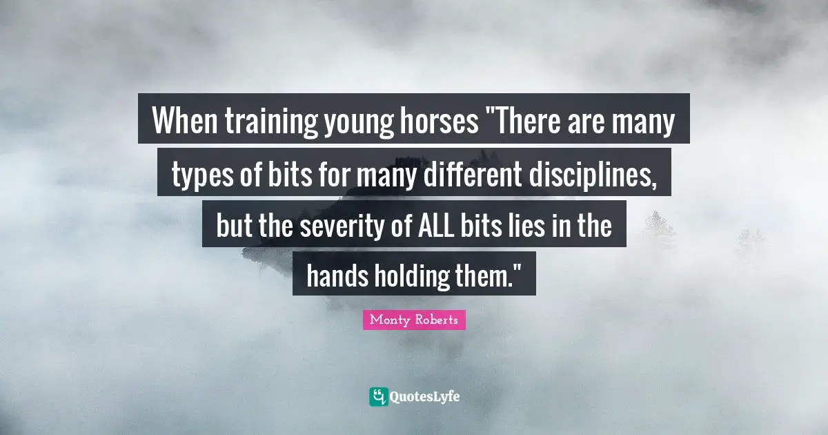 Severity Quotes: "When training young horses "There are many types of bits for many different disciplines, but the severity of ALL bits lies in the hands holding them.""