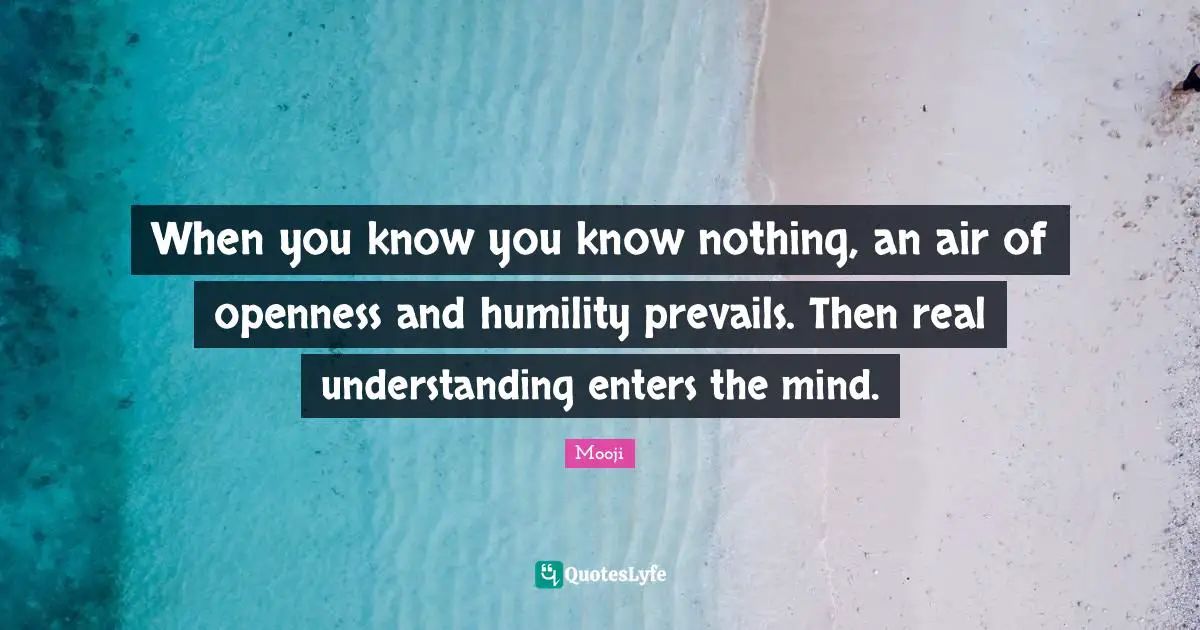 When you know you know nothing, an air of openness and humility prevails. Then real understanding enters the mind.