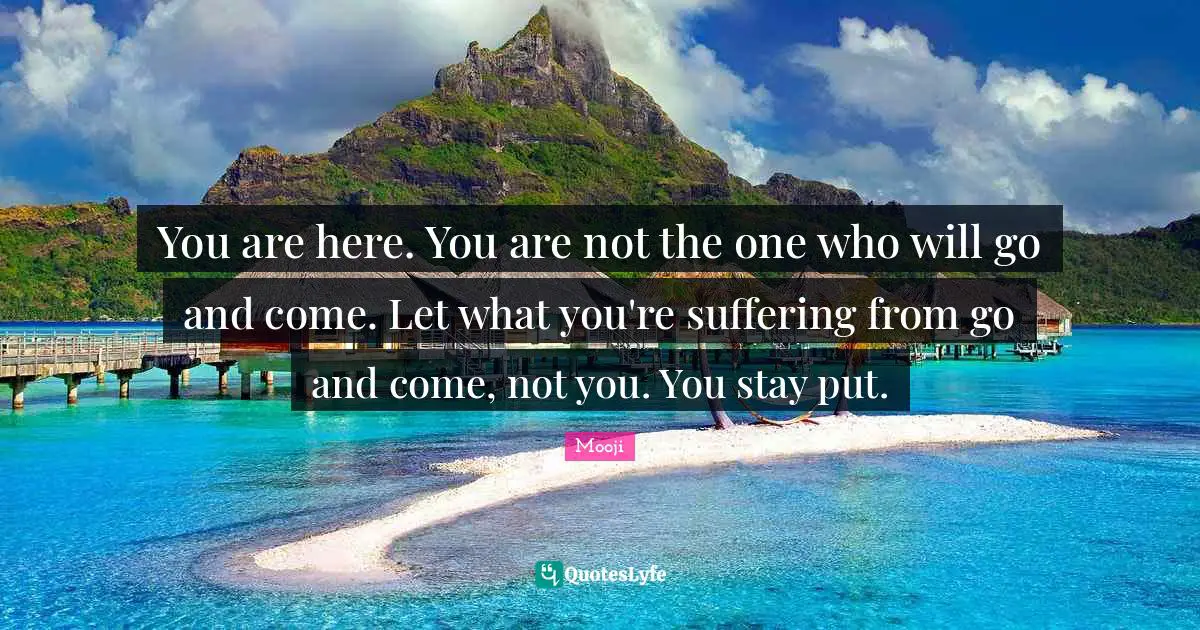 You are here. You are not the one who will go and come. Let what you're suffering from go and come, not you. You stay put.